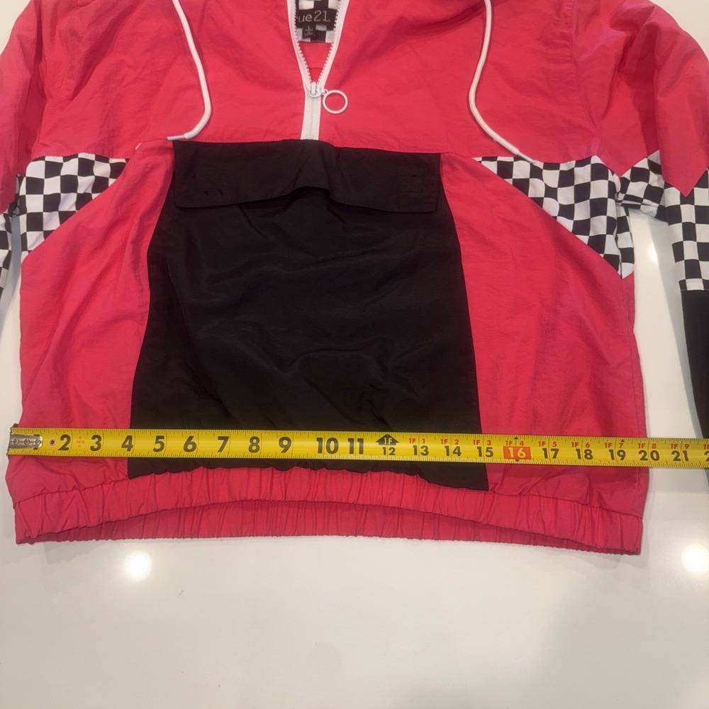 Rue 21 Neon Pink Windbreaker Hooded Jacket Size L Racing Stripes Vintage Y2K - Picture 4 of 6